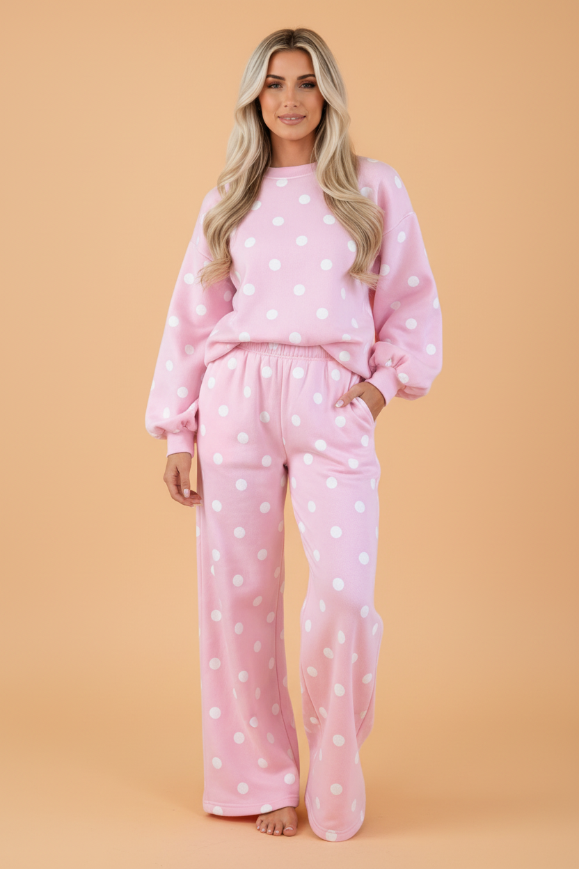 Polka Dot Puff-Sleeve Top & Pants Set — product image 5