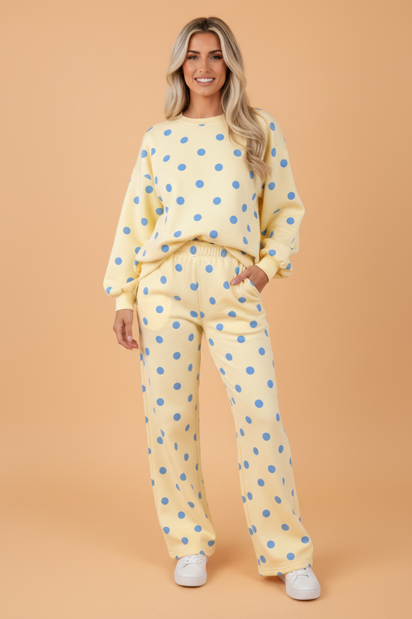 Polka Dot Puff-Sleeve Top & Pants Set — product image 3