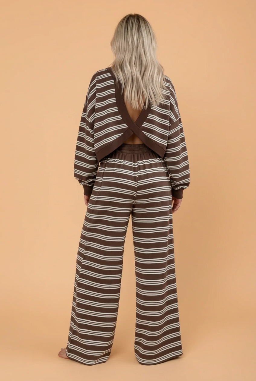 Striped Cutout-Back Top & Wide-Leg Pants Set — product image 4