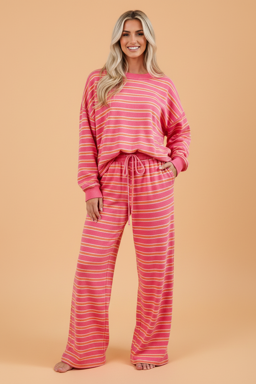 Striped Cutout-Back Top & Wide-Leg Pants Set