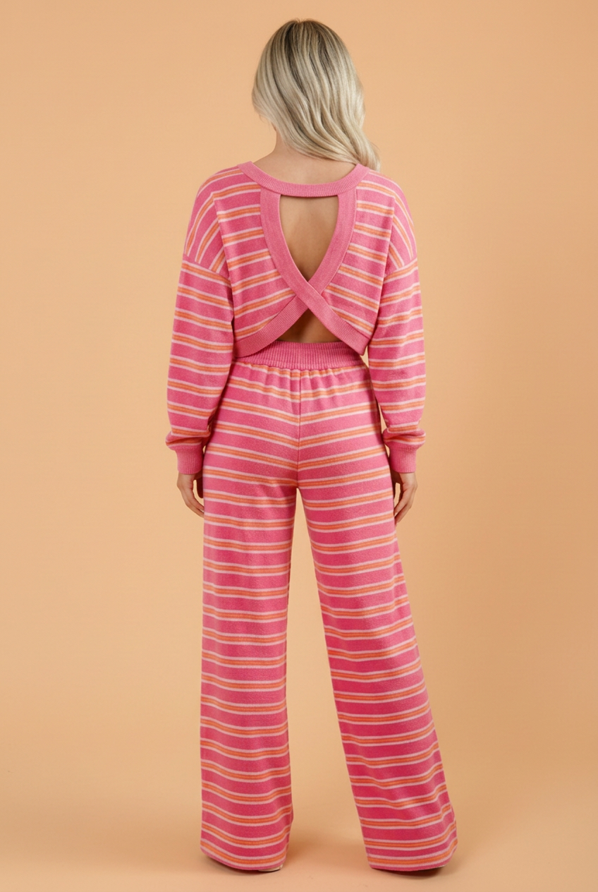 Striped Cutout-Back Top & Wide-Leg Pants Set — product image 2