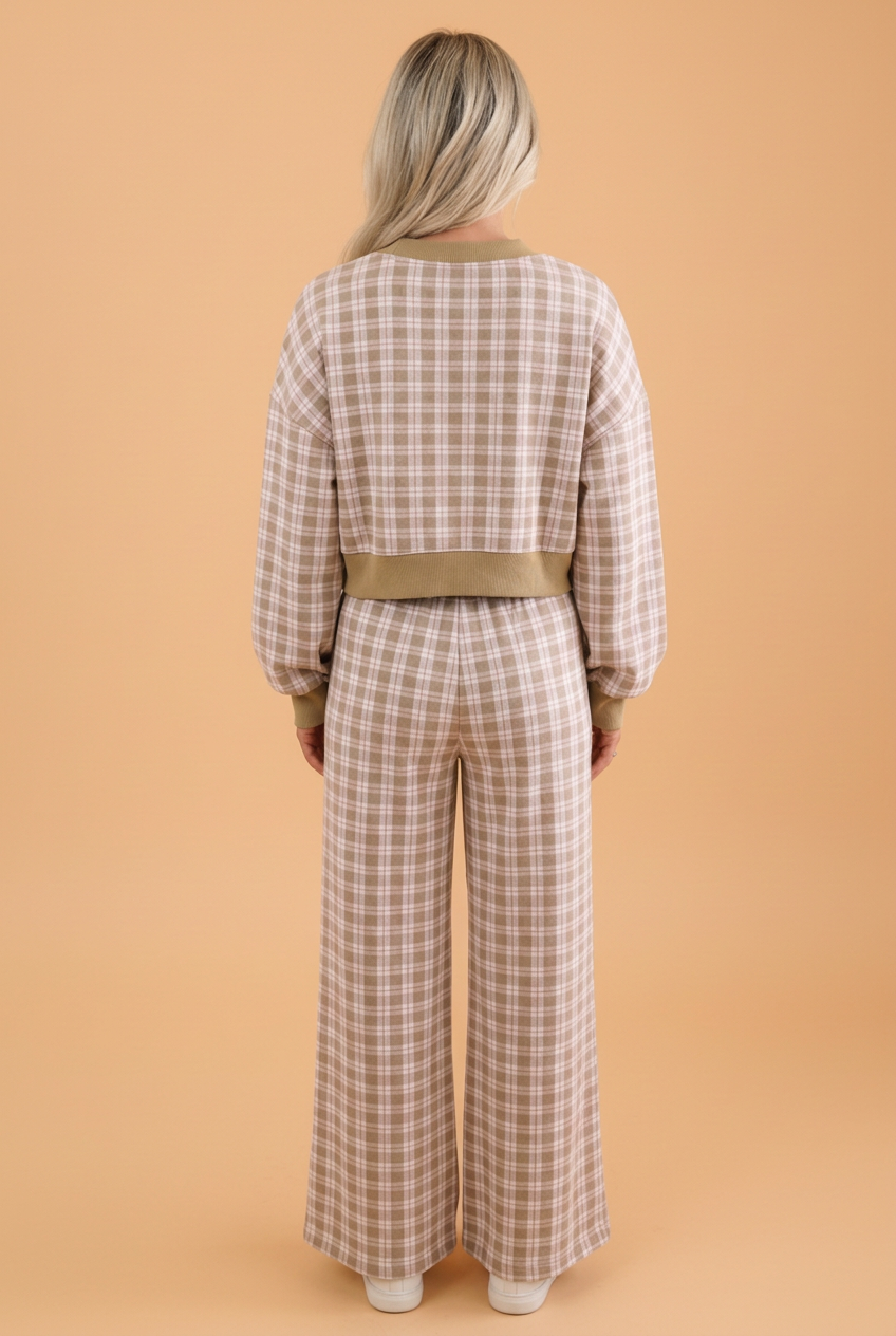 Plaid Contrast-Trim Crop Top & Pants Set — product image 2