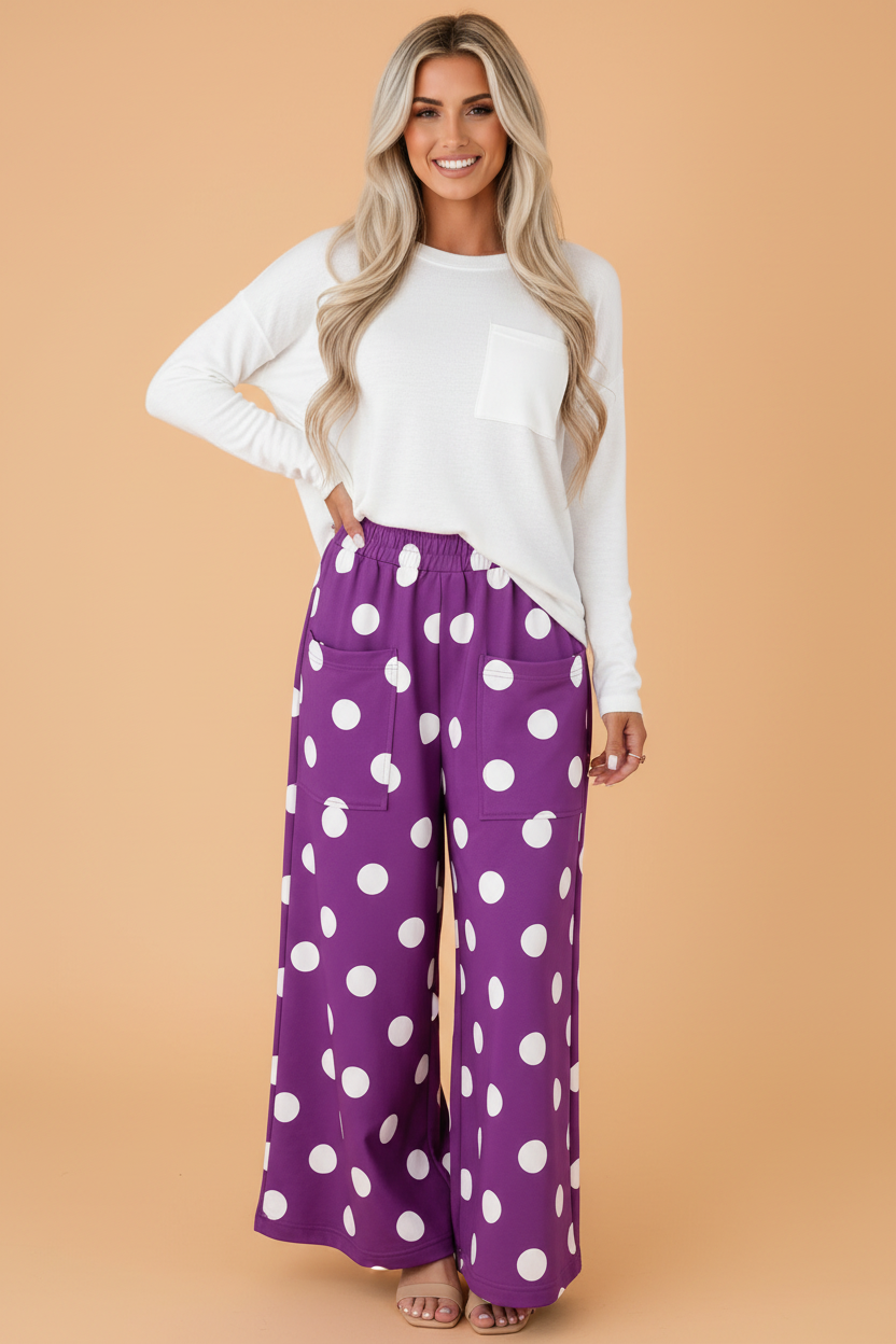 Polka Dot Elastic-Waist Wide-Leg Pants — product image 5