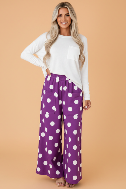Polka Dot Elastic-Waist Wide-Leg Pants — product image 5