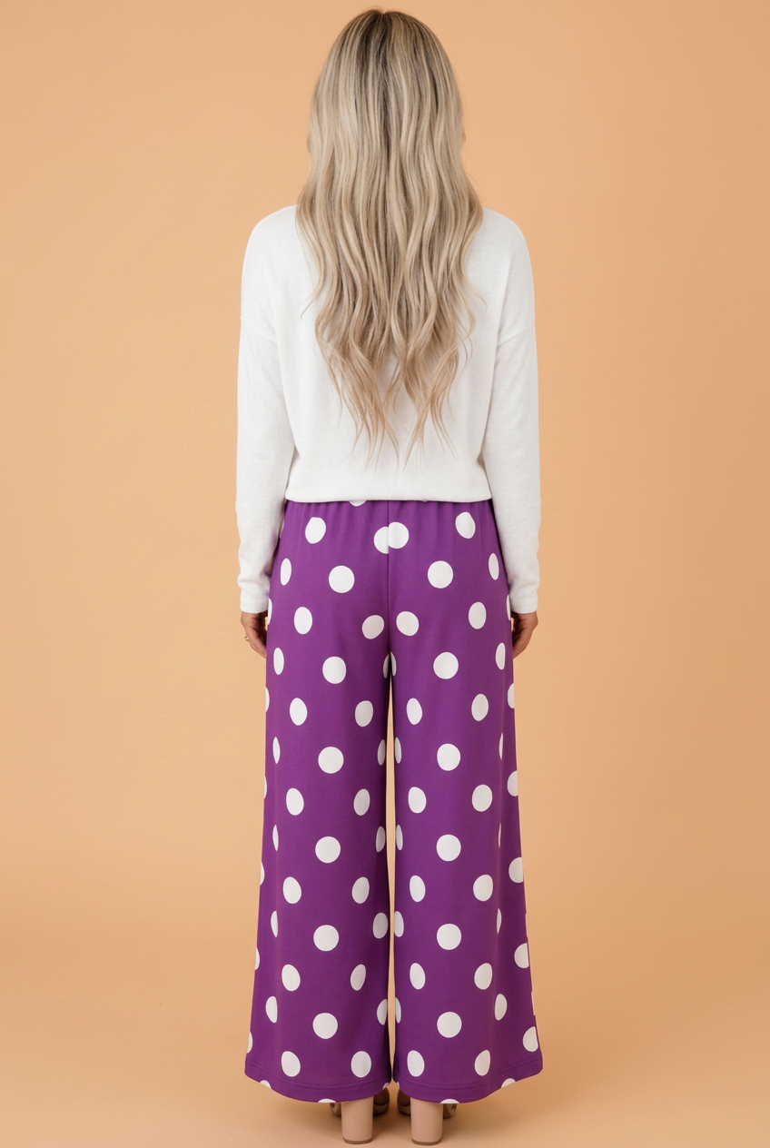Polka Dot Elastic-Waist Wide-Leg Pants — product image 6