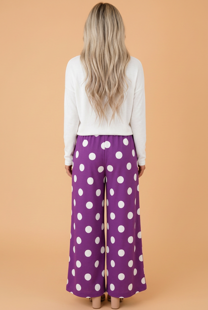 Polka Dot Elastic-Waist Wide-Leg Pants — product image 6