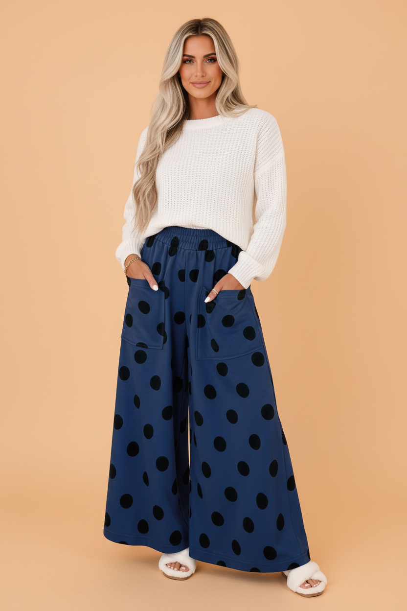 Polka Dot Elastic-Waist Wide-Leg Pants — product image 3