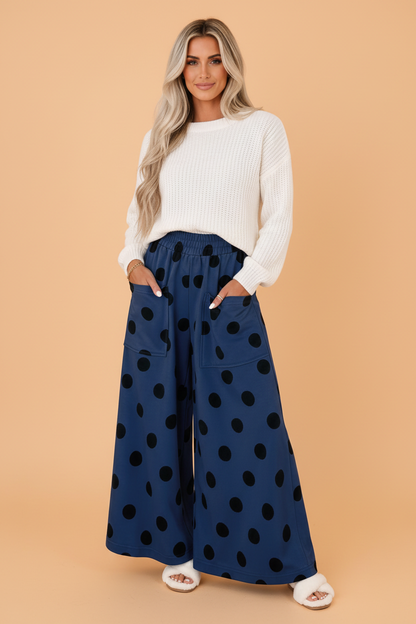 Polka Dot Elastic-Waist Wide-Leg Pants — product image 3