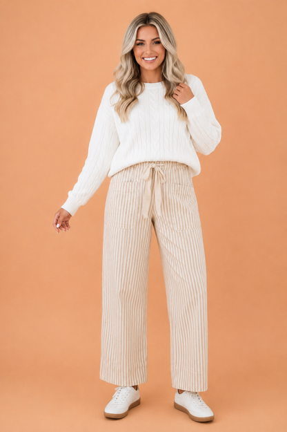 Apricot Stripe Wide-Leg Pants