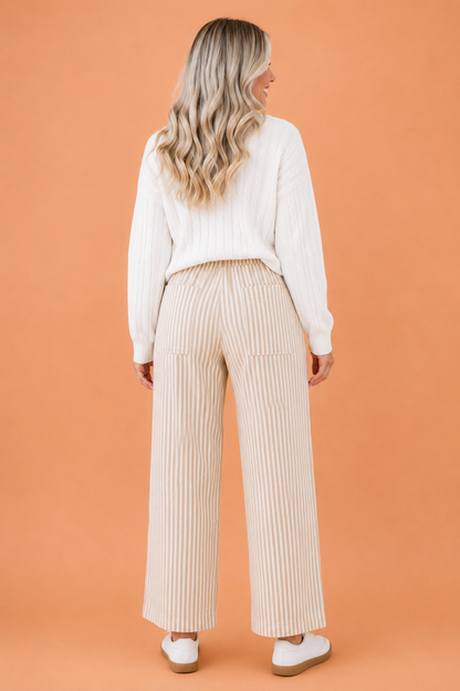 Apricot Stripe Wide-Leg Pants