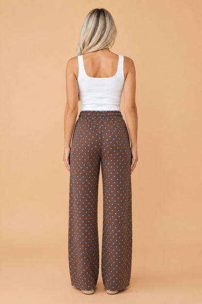 Polka Dot Drawstring Wide Leg Pants