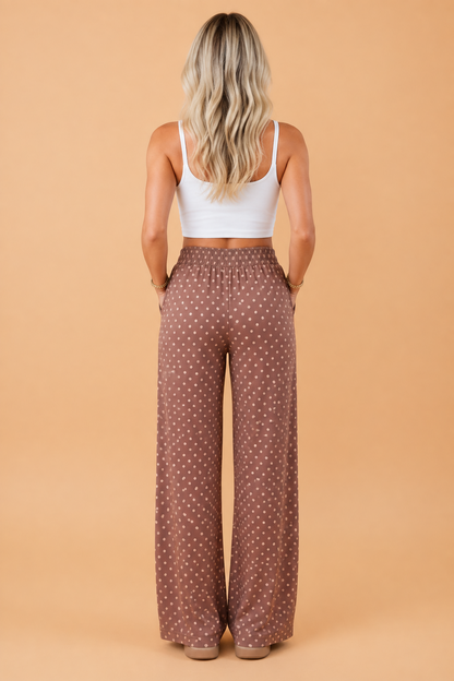 Brown Polka Dot Wide Leg Pants