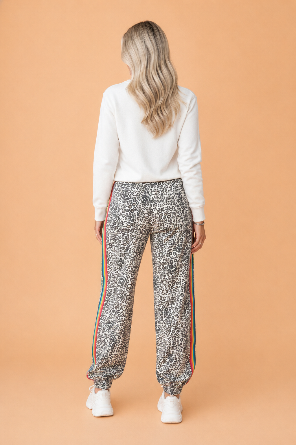 Leopard Side Stripe Buttoned High Waist Jogger Jeans — product image 2