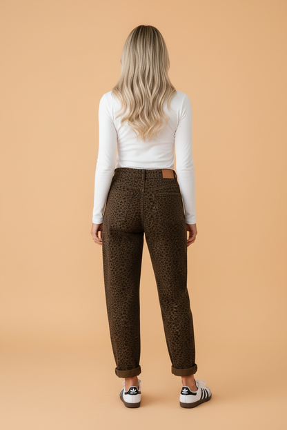 Leopard Denim Wide Leg Jeans