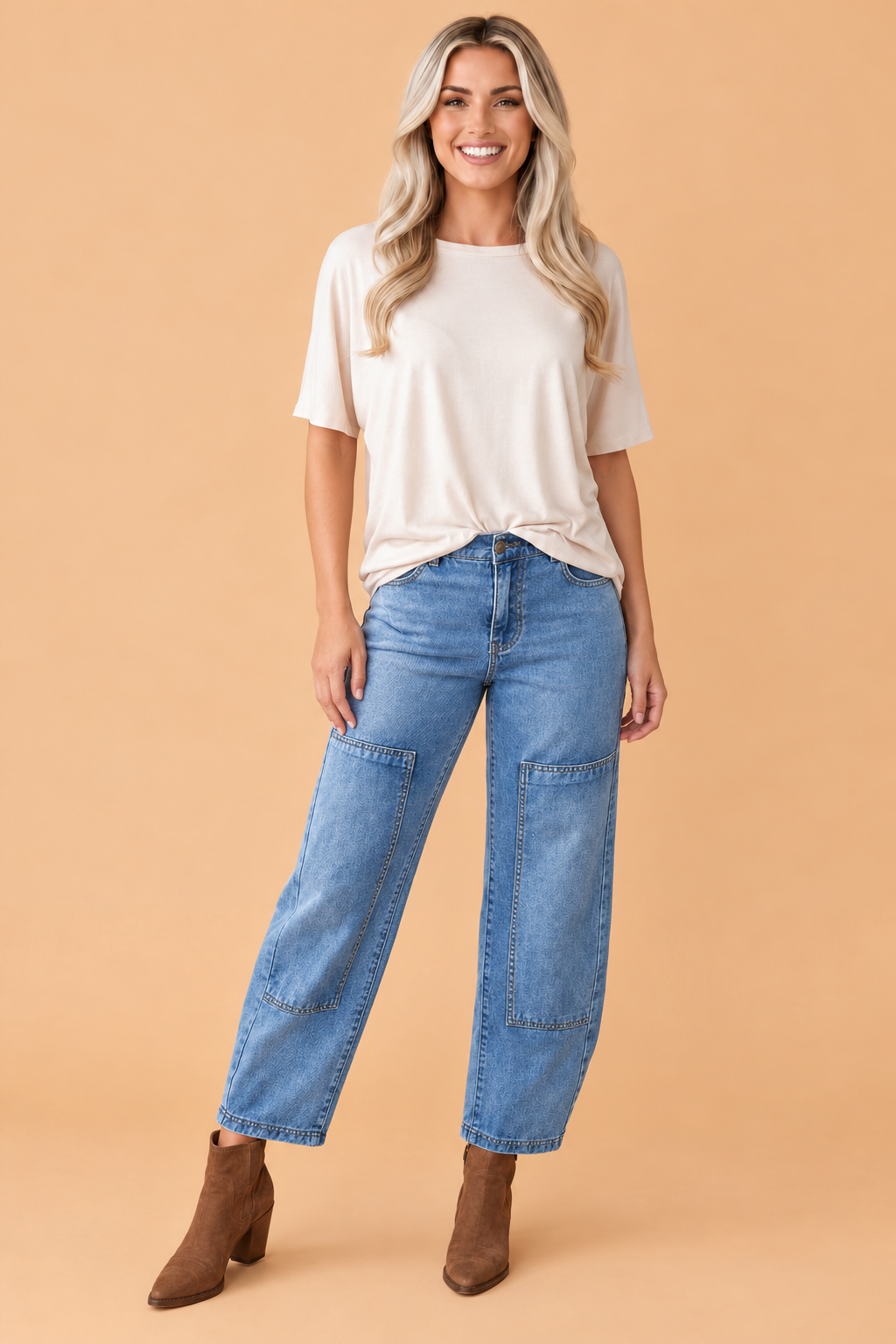 Patchwork Barrel Leg Jeans