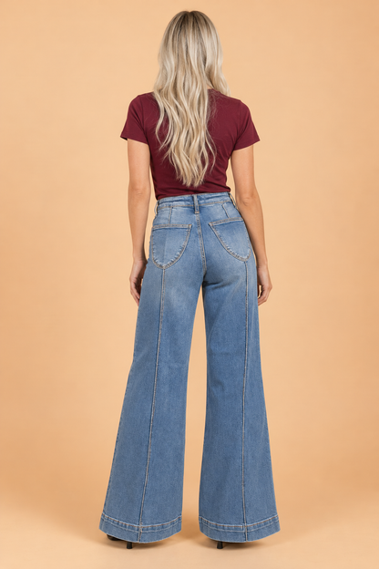 Denim Center Seam High Waist Flare Leg Jeans