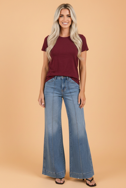 Denim Center Seam High Waist Flare Leg Jeans