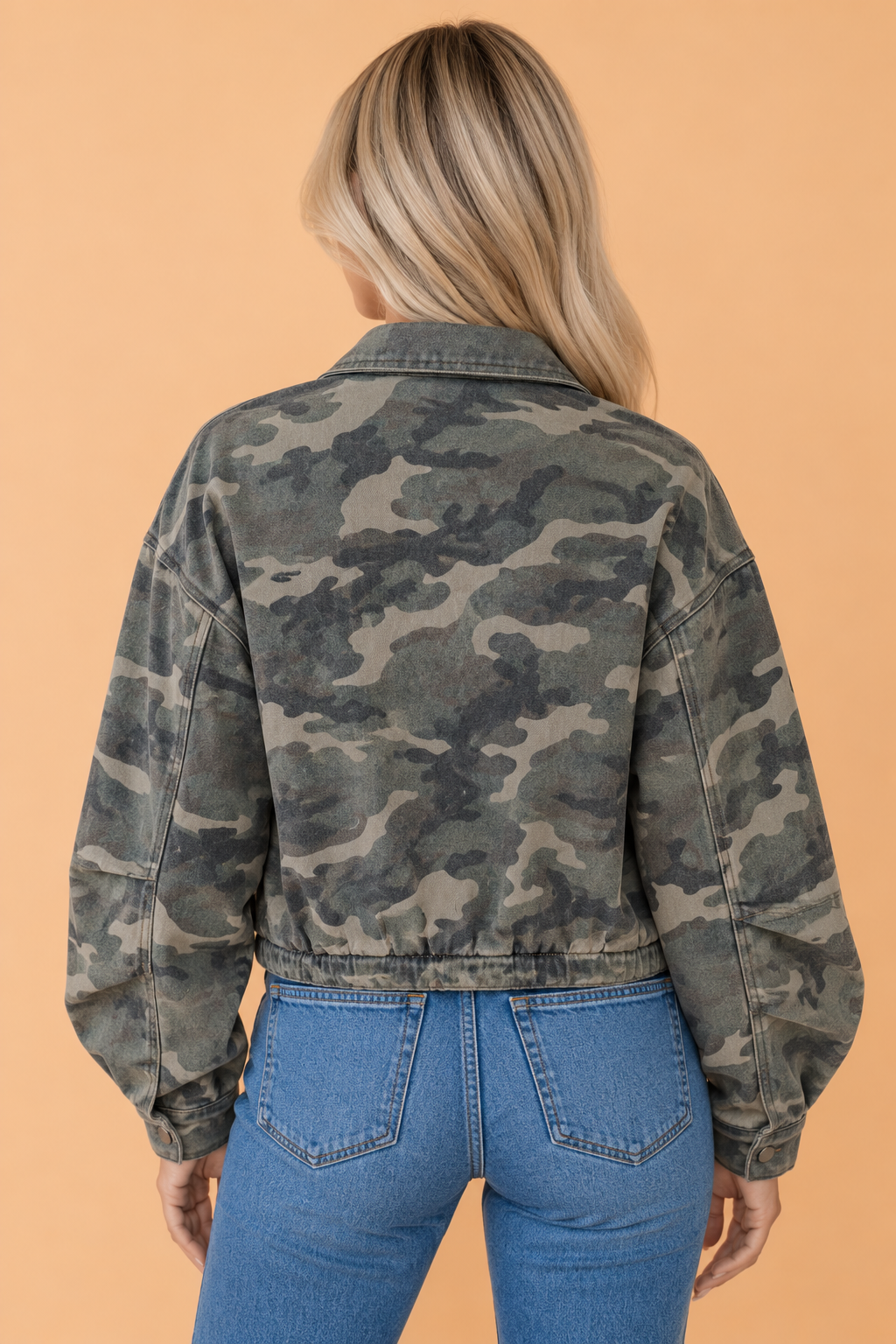 Camo Denim Puff-Sleeve Zip-Up Jacket — product image 2