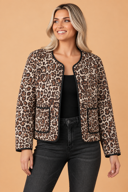 Leopard Quilted Button-Front Jacket