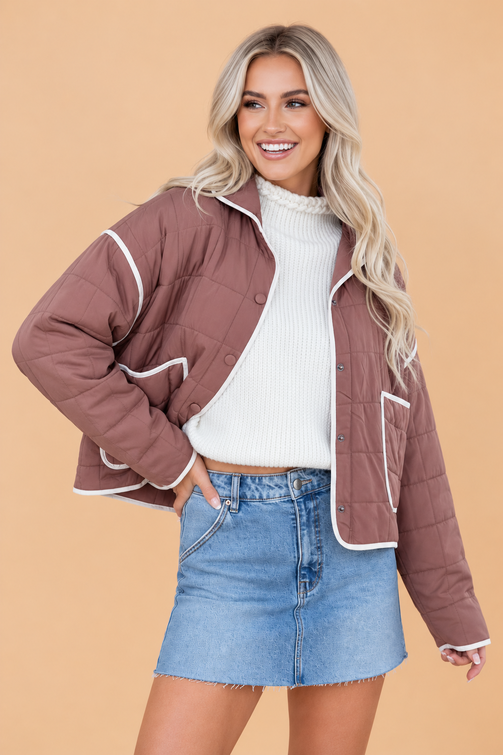 Contrast Trim Quilted Patch Pocket Buttoned Jacket — product image 2