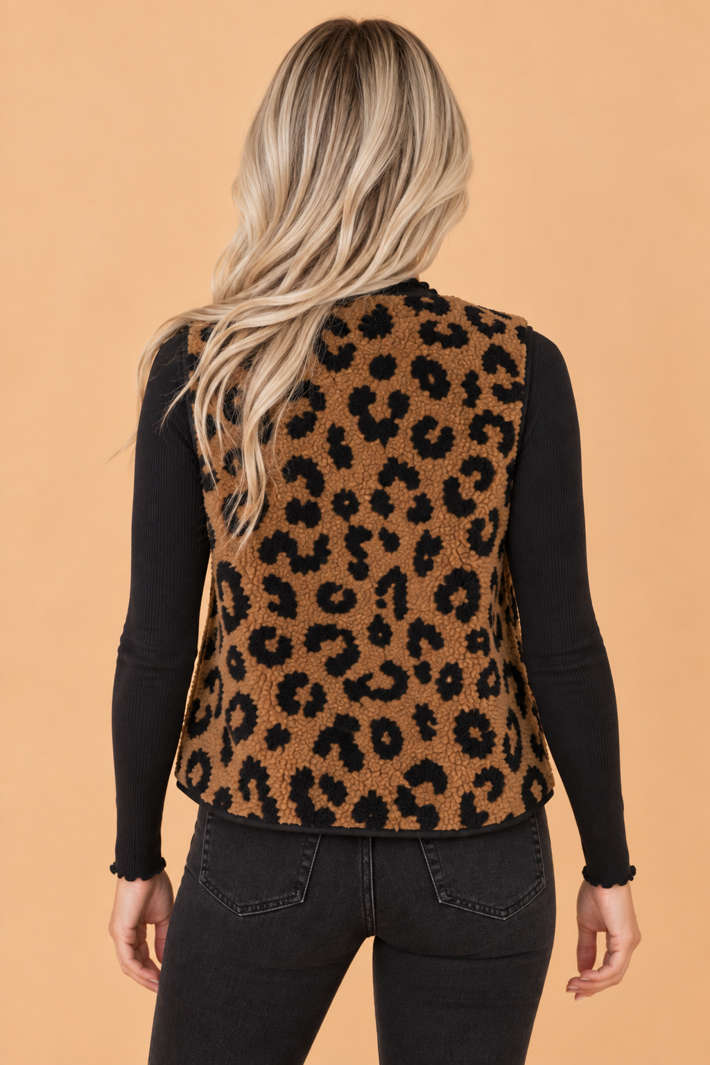 Leopard Sherpa Button Vest