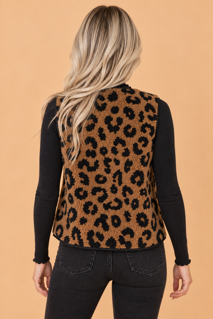 Leopard Sherpa Button Vest