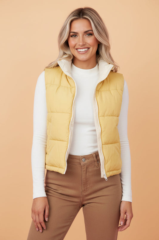 Solid Reversible Zip Up Quilted Puffer Vest