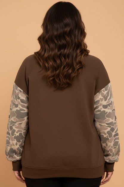 Plus Size Camo Patchwork Mock-Neck Sweatshirt — product image 2