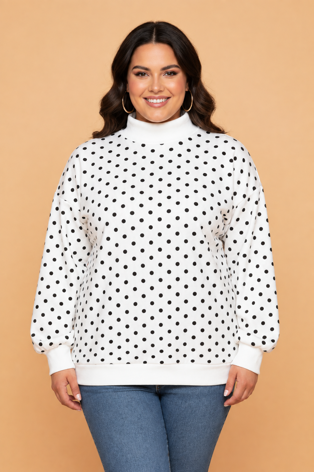 Plus Size Polka Dot Mock-Neck Sweatshirt