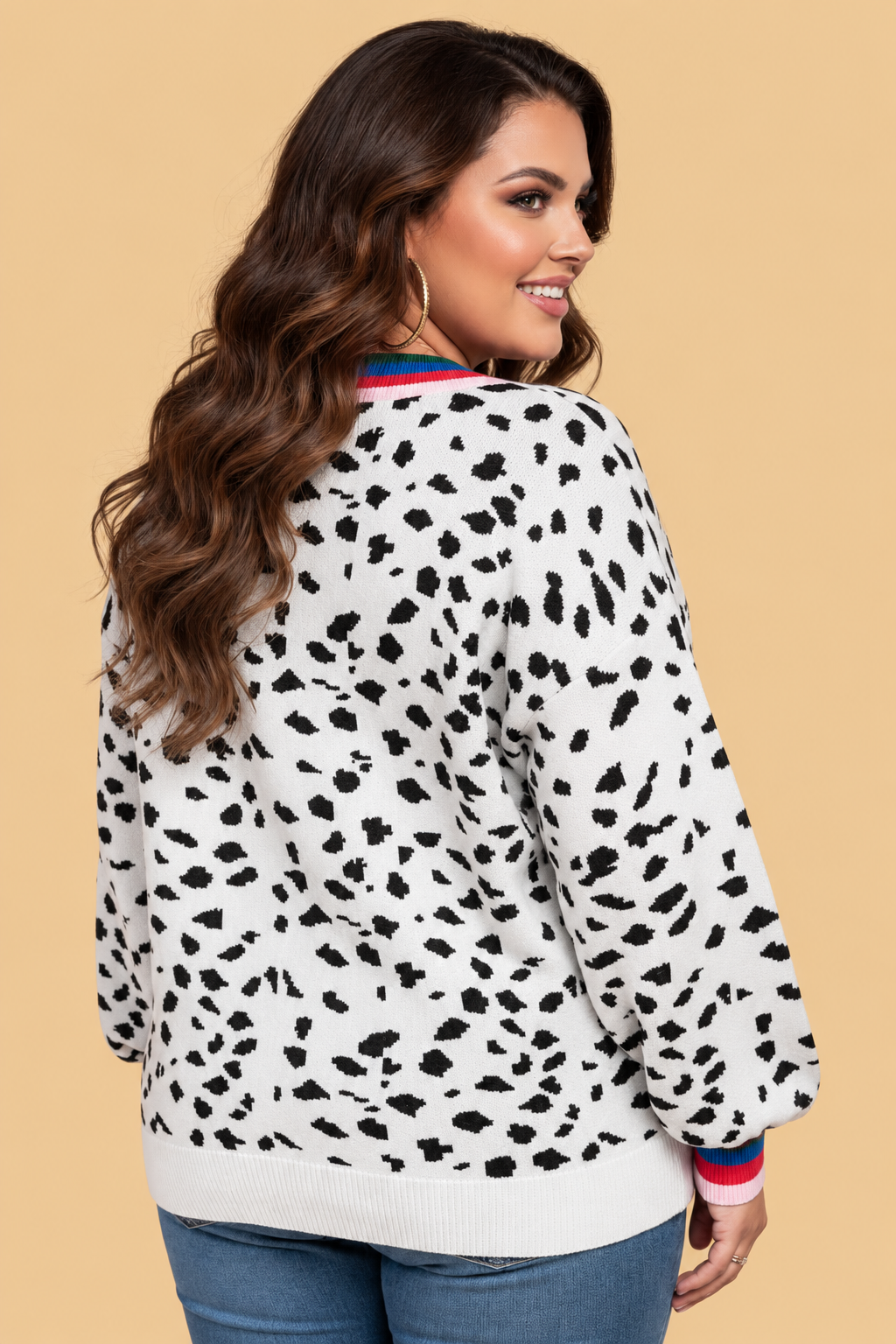 Plus Size Leopard Colorblock Long Sleeve Sweater — product image 2