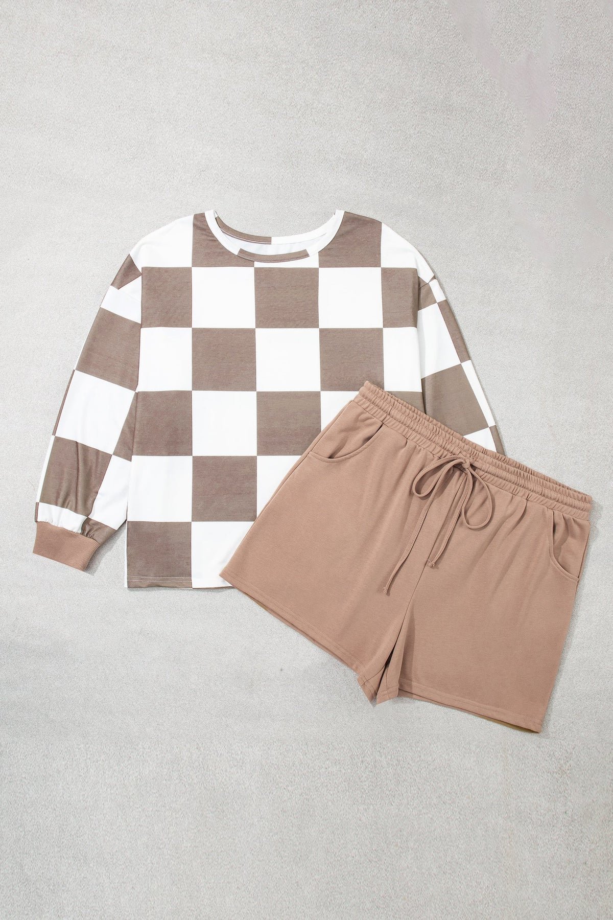 Plus Size Checker Long Sleeve Top & Shorts Set — product image 2