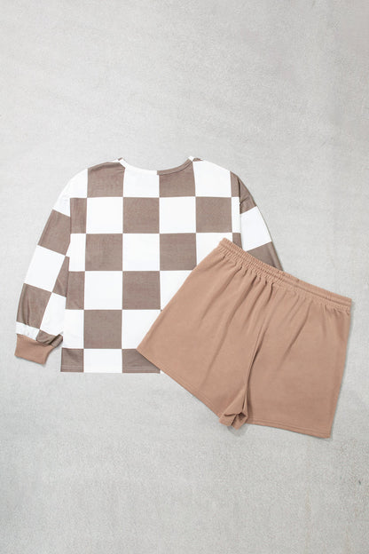 Plus Size Checker Long Sleeve Top & Shorts Set — product image 3