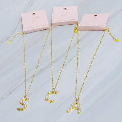Pearl Mosaic Initial Pendant Necklace