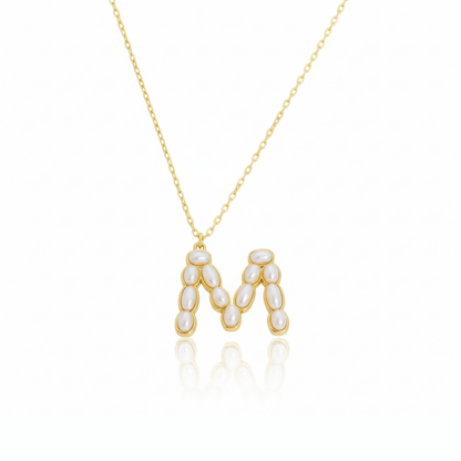 Pearl Mosaic Initial Pendant Necklace