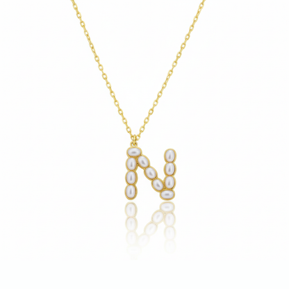 Pearl Mosaic Initial Pendant Necklace
