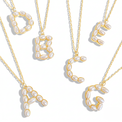 Pearl Mosaic Initial Pendant Necklace