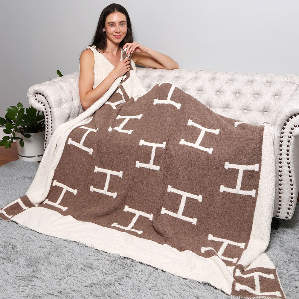 H Patterned Reversible Throw Blanket Jewelry