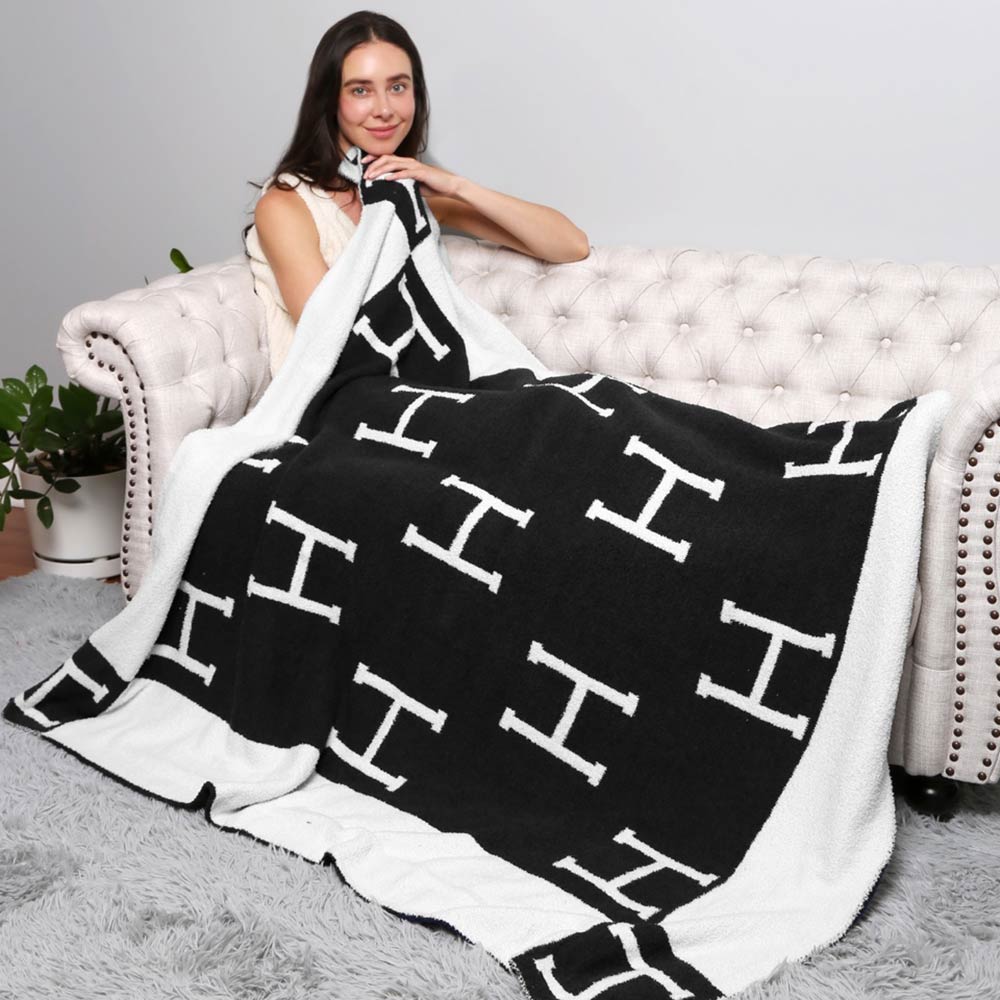 H Patterned Reversible Throw Blanket Jewelry