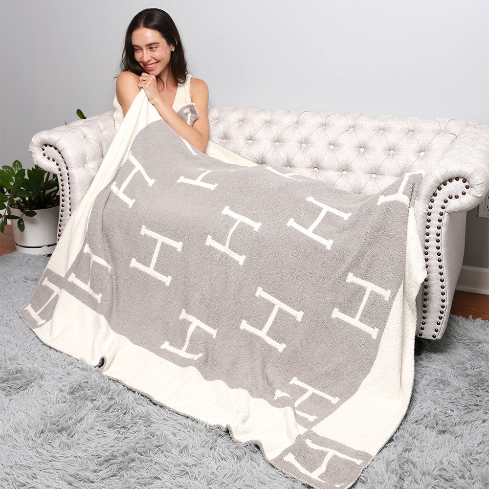 H Patterned Reversible Throw Blanket Jewelry