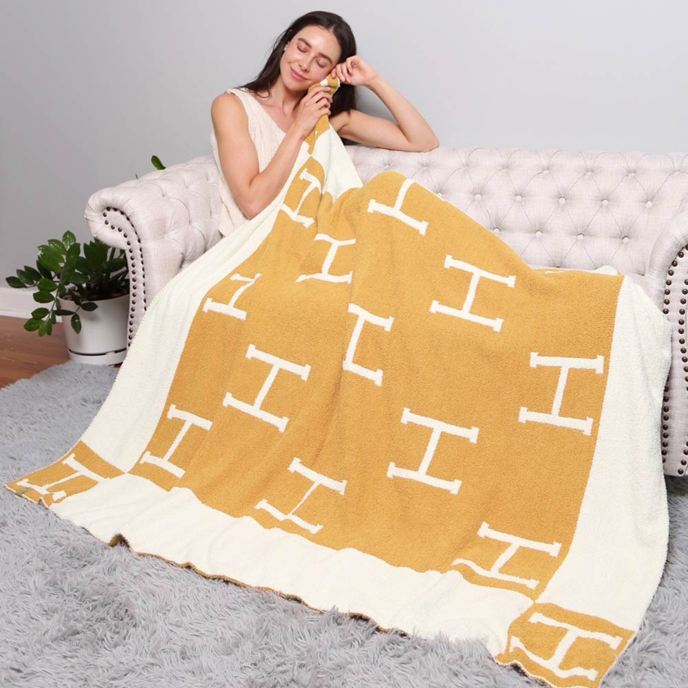 H Patterned Reversible Throw Blanket Jewelry