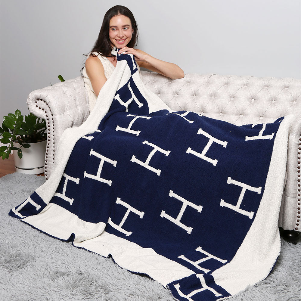H Patterned Reversible Throw Blanket Jewelry