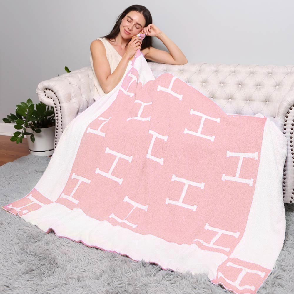 H Patterned Reversible Throw Blanket Jewelry