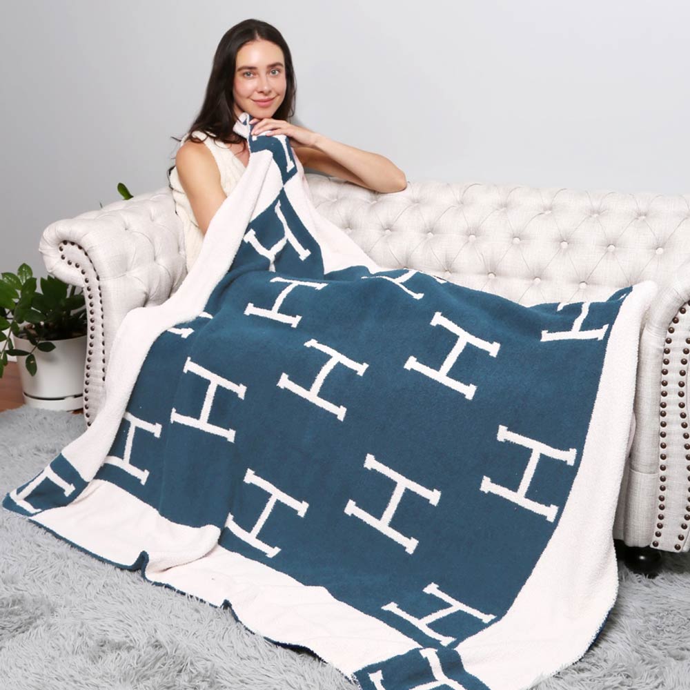 H Patterned Reversible Throw Blanket Jewelry