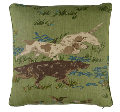 Pointers Pillow Cover in Meadow Green, Schumacher Textiles