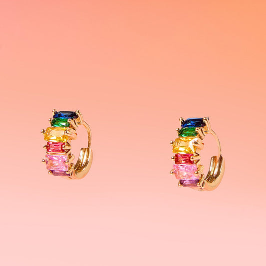 18K Gold-Plated Multicolor Huggie Hoops