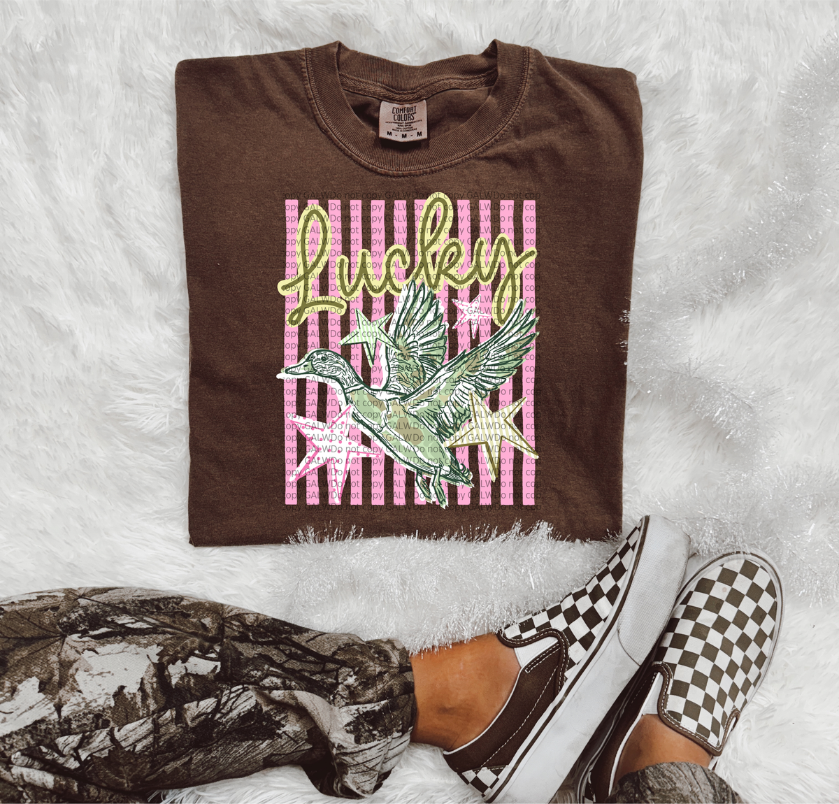 Lucky Duck Pink Stripe Mallard Graphic Tee