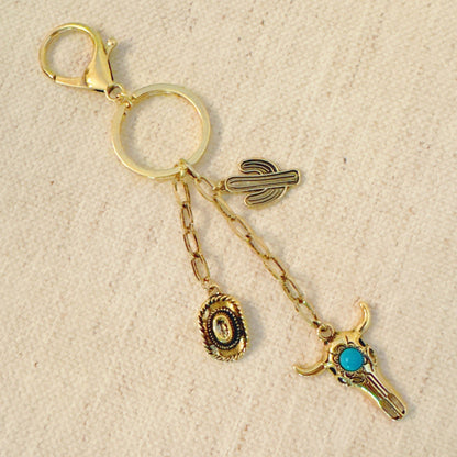 Western Rodeo Bag Charm – Bull Skull & Cactus