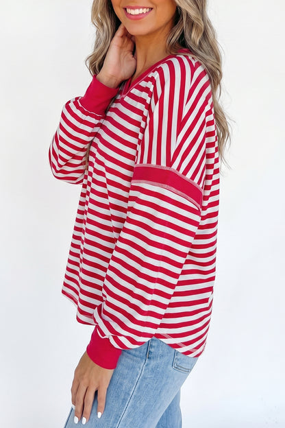 Striped Exposed-Seam V-Neck Pullover