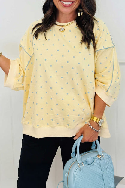 Polka Dot Piped Relaxed Top