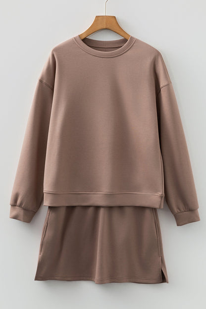 Solid Drop Shoulder Sweatshirt & Mini Skirt Set